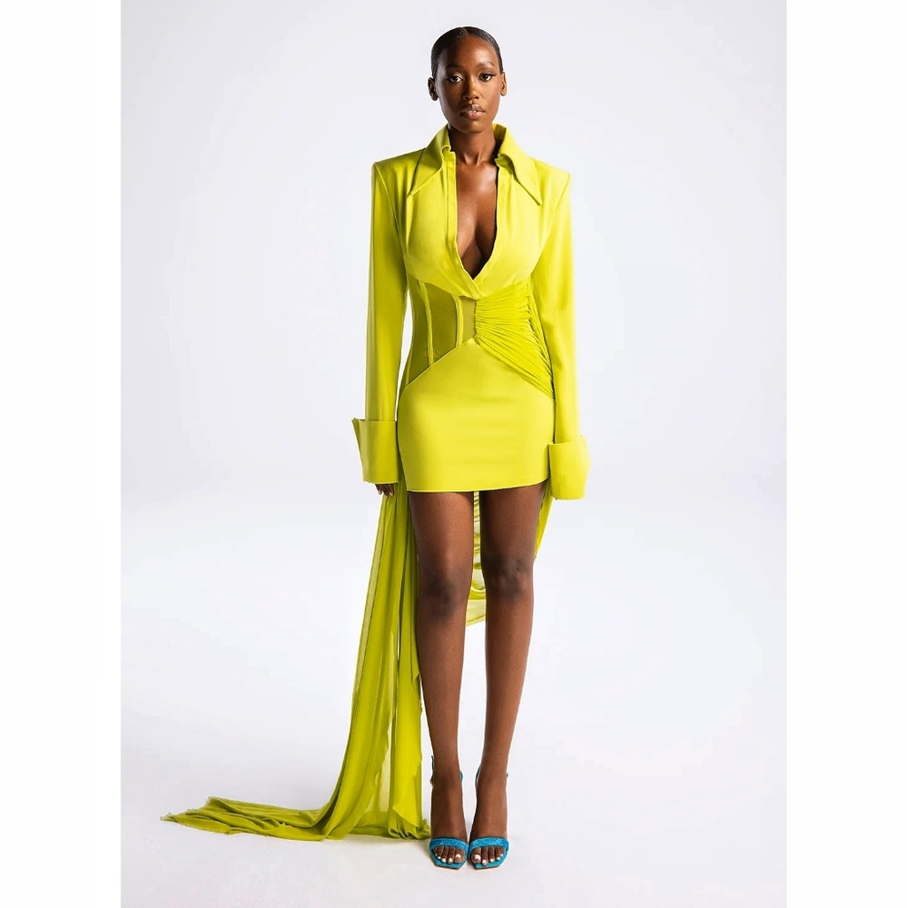Hanifa Runway Ari Draped Chartreuse Avante Garde Dress
